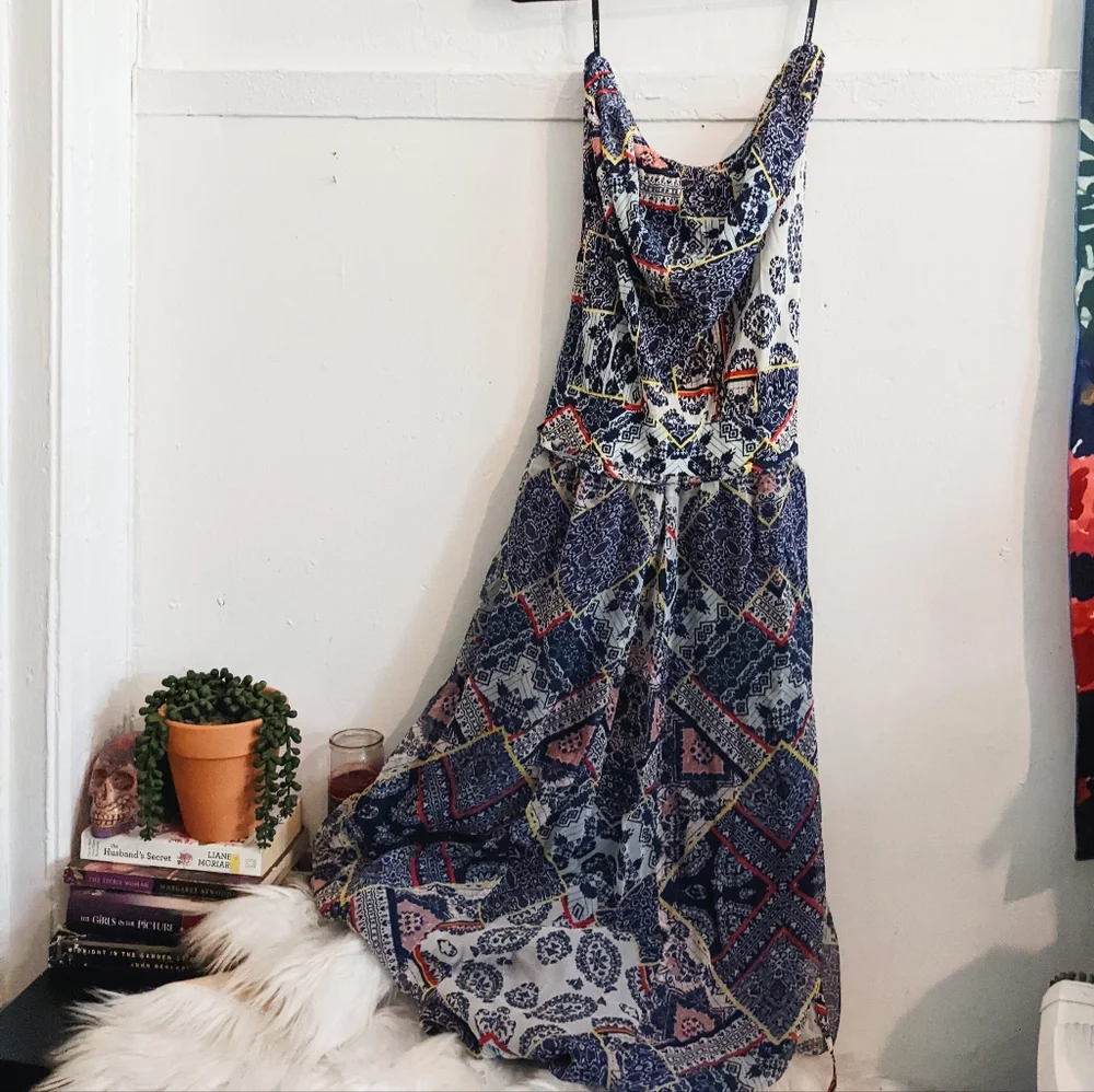Silk Maxi Dress XS - Revolve Gypsy 05 Adari Boho Paisley Printed Strapless